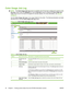 Page 32Color Usage Job Log
NOTE:The Color Usage Job Log screen is available only if it has been configured to appear on the
Security screen under the Settings tab. Use the Security screen to disable the Color Usage Job
Log screen if you do not want it to appear for security reasons. For more information, see 
Security
on page 37.
Use the Color Usage Job Log to view usage details for the printer. The following illustration and table
describe how to use the Color Usage Job Log screen.
Figure 2-12  Color Usage Job...