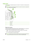 Page 199
Paper jams
Use this illustration to troubleshoot paper jams in the printer. For instructions on clearing paper jams,
see 
Clearing jams.
NOTEAll areas of the printer that might need to be opened to clear jams are equipped with
green handles for rapid identification.
1Top cover area
2Duplex path
3Paper path
4Input path
5Optional Tray 3
Paper jam recovery
This printer automatically provides paper jam recovery, a feature that allows you to set whether the
printer should attempt to automatically reprint...