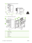 Page 118Figure 7-2  3–bin stapler/stacker accessory dimensions
1104.9 mm (43.5 in)
615 mm
(24.25 in) 406 mm
(16 in)
635 mm(25 in)
1626 mm (64 in)
54 kg
119 lb
Figure 7-3  Booklet-maker finisher accessory
5642
1
3
1Booklet output bin
2Stacking output bins
3Front door
4Stapler units
5Top cover
6Connection cable
104 Chapter 7   Paper and print media ENWW
 