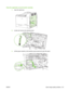 Page 255Clean the registration second transfer assembly
1.Open the right door.
2.Locate and remove the cleaning brush.
3.Lift the green handle on the transfer-access panel and open the panel.
1
2
ENWW Solve image quality problems 241
 