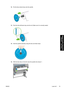 Page 9312.Put the blue-colored stop onto the spindle.
13.Push the blue left-hand stop onto the roll. Make sure it is correctly seated.
14.Hold the spindle assembly using the blue and black stops.
15.With the blue stop on the left, lower the spindle into drawer 1.
ENWWLoad roll 1 79
How do I... (printer
assembly topics) [4500]
 