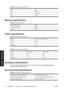 Page 332Table 29-8  Stacker physical specifications
Weight53 kg
Width1286 mm
Depth1002–1569 mm
Height 1135 mm
Memory specifications
Table 29-9  Memory specifications
Memory (DRAM) supplied256 MB
Memory (DRAM) maximum512 MB
Hard disk 40 GB
Power specifications
Table 29-10  Printer power specifications
Source100–240 V ac ±10%, autoranging
Frequency50–60 Hz
Current< 6 A
Consumption < 1 kW
Table 29-11  Stacker power specifications
Source115 V ac ±10%230 V ac ±10%
Frequency60 Hz50 Hz
Current< 10 A< 6 A
Consumption <...