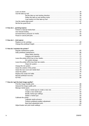 Page 6Load cut sheet.................................................................................................................................34
Use the take-up reel........................................................................................................................39
Set the take-up reel winding direction.......................................................................39
Define the take-up reel winding...