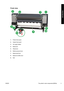 Page 13Front view
1.Printer front panel
2.Heater front panel
3.Ink supply station
4.Media hub
5.Wheel lock
6.Media pressure lever
7.Media load lever
8.Media End (ME) lever
9.Roll
ENWW The printers main components [9000s] 3
Introduction
 