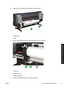 Page 376.Insert the roll of media into the right media stop (fixed side).
1. Media stop
2. Roll
7.Slide the left media hub (movable side) into the core of the media roll.
1. Media roll
2. Media hub lock
3. Sliding media hub
8.Tighten the left media hub lock by turning clockwise.
ENWW Install a media roll in the printer 27
How do I load/unload media?
 