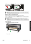 Page 51NOTEWhen printing without using the take-up reel, make sure the media or printing surface
is not damaged or folded by the take-up reel sensor.
Define the take-up reel winding mode
The take-up reel supports two winding modes; tension winding and loose winding.
By default, use LOOSE winding mode. Always use TENSION winding mode when printing long plots or
if you have problems with skew.
NOTEThe HP Designjet High Speed Dryer is not usable with the take-up reel when in
TENSION winding mode. Please use LOOSE...