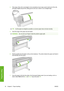 Page 424.If the edge of the roll is not straight or torn (sometimes due to tape used to hold end of the roll),
pull paper slightly beyond the cutting groove and use a cutter to cut a straight edge.
TIP:Cut the paper as straight as possible, as uneven paper does not load correctly.
5.Insert the edge of the paper into the feeder.
WARNING!Do not push your fingers inside the printers paper path.
6.Roll the spindle into the feeder until you feel resistance. The printer detects the paper and feeds it
automatically...