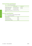 Page 176Environmental specifications
Table 17-10  Printer environmental specifications
Temperature rangeHumidity range
Operating for optimal print quality22°C to 26°C (72°F to 79°F)30% to 60%
Operating for standard printing15°C to 35°C (59°F to 95°F)20% to 80%
Printer without consumables5°C to 40°C (41°F to 104°F)
Non-operating packed consumables and
printer:-40°C to 60°C (-40°F to 140°F)
Acoustic specifications
Printer acoustic specifications (declared according to ISO 9296).
Table 17-11  Printer acoustic...