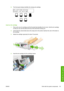 Page 596.The front-panel display identifies the missing ink cartridge.
Insert an ink cartridge
1.Pick up the new ink cartridge and find the label that identifies the ink color. Hold the ink cartridge
so that you can see the label at the top of the side that is facing you.
2.Check that the colored label above the empty slot in the printer matches the color of the label on
the cartridge.
3.Shake the cartridge vigorously for about 15 seconds.
4.Insert the ink cartridge into the cartridge drawer.
ENWW Work with ink...