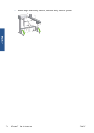 Page 842.Remove the pin from each leg extension,
 and rotate the leg extension upwards.
76 Chapter 7   Use of the stacker ENWW
Stacker
 