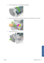 Page 1274.Lift the ink cartridge cover on the left-hand side of the printer.
5.Press the button behind the ink cartridges to release the cover of the left-hand end of the printer.
6.Remove the left end cover.
ENWWReplace the cutter 117
Printer maintenance
 