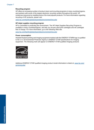 Page 44Recycling program 
HP offers an increasing number of product return an d recycling programs in many countries/regions, 
and partners with some of the largest electron ic recycling centers throughout the world. HP 
conserves resources by reselling some of its mo st popular products. For more information regarding 
recycling of HP products, please visit:
www.hp.com/hpinfo/globalciti zenship/environment/recycle/ 
HP inkjet supplies recycling program 
HP is committed to protecting the environmen t. The HP...