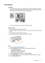 Page 33Print posters
Guidelines
• For poster printing, sections of the poster are automatically arranged on individual
sheets that can be taped together. After the sections of a poster have been printed,
trim the edges of the sheets and tape the sheets together.
• Do not exceed the paper tray capacity: 80 sheets of paper.
Prepare to print
1.Slide the paper guide all the way to the left.
2.Place plain paper in the right side of the tray. The side to be printed on should face
down.
3.Push the paper into the...