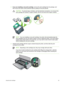 Page 353If you are installing a new print cartridge,  remove the print cartridge from its package, and
then remove the clear nozzle protective tape by pulling on the pink pull-tab.
CAUTION To prevent clogs, ink failure, and bad electrical connections, do not touch the
print cartridge ink nozzles or copper contacts,  and do not remove the copper contacts.
NOTEIf you are installing a new print cartridge, the printer will automatically align the
print cartridges and use one sheet of paper to  print an alignment...