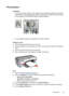 Page 41Print posters
Guidelines
• For poster printing, sections of the poster are automatically arranged on individual
sheets that can be taped together. After the sections of a poster have been printed,
trim the edges of the sheets and tape the sheets together.
• Do not exceed the paper tray capacity: 80 sheets of paper.
Prepare to print
1.Slide the paper guide all the way to the left.
2.Place plain paper in the right side of the tray. The side to be printed on should face
down.
3.Push the paper into the...