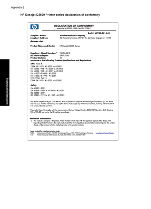 Page 117HP Deskjet D2500 Printer series declaration of conformity
Appendix B
114 Technical information
Technical information
 