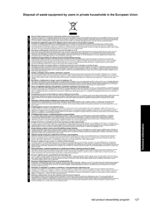 Page 130Disposal of waste equipment by users in private households in the European Union
Environmental product stewardship program 127
Technical information
 