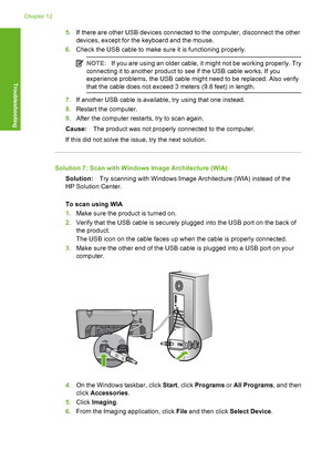 Page 1495.If there are other USB devices connected to the computer, disconnect the other 
devices, except for the  keyboard and the mouse. 
6. Check the USB cable to make sure it is functioning properly.
NOTE:If you are using an older cable, it might not be working properly. Try 
connecting it to another product to see if the USB cable works. If you 
experience problems, the USB cable might need to be replaced. Also verify
that the cable does not exceed 3 meters (9.8 feet) in length.
7. If another USB cable is...