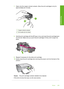 Page 2087.Clean only the copper-colored contacts. Allow the print cartridges to dry for 
approximately ten minutes.
1Copper-colored contacts
2Ink nozzles (do not clean)
8. Hold the print cartridge with the HP logo on top, and insert the print cartridge back 
into the slot. Make sure you push the print cartridge in firmly until it snaps into
place.
9. Repeat if necessary for the other print cartridge. 
10. Gently close the print cartridge door and plug the power cord into the back of the 
product.
Cause: The...