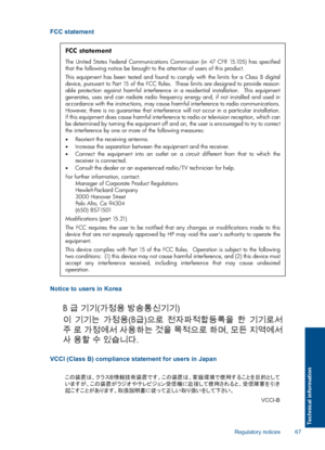 Page 70FCC statement
FCC statement
The United States Federal Communications Commission (in 47 CFR 15.105) has specified that the following notice be brought to the attention of users of this product. 
This equipment has been tested and found to comply with the limits for a Class B digital device, pursuant to Part 15 of the FCC Rules.  These limits are designed to provide reason-able protection against harmful interference in a residential installation.  This equipment generates, uses and can radiate radio...