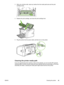 Page 51
3. With a dry, lint-free cloth, wipe any residue from the media path area and the printcartridge cavity.
4. Replace the print cartridge, and close the print cartridge door.
5. Plug the printer into the power outlet, and then turn on the printer.
Cleaning the printer media path
If you are experiencing toner specks or dots on the printouts, you can use the HP LaserJet
cleaning utility to remove excess media and toner particles that can accumulate on the fuser
assembly and rollers. Cleaning the media path...