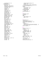 Page 162specifications for 26
troubleshooting
black dots 110
blank pages 78, 100, 110
characters, misformed 93
copy output 99
copying 99
creases 94
curled media 82
curling paper 94
dropouts 90
error messages 81
faded print 89
feeding problems 79, 82
graphics 83, 84, 106
gray backgrounds 91
light print 89
lines 90, 110
list of problems 75
loose toner 92
media guides 82
media jams 85
media problems 25
not responding 76, 79, 81
pages not printing 79
paper 107
parallel ports 81
pickup roller 82
power on 76
printer...