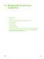 Page 28512 Managing the all-in-one andmaintenance
●Information pages
●
HP ToolboxFX
●
Macintosh Configure Device (Mac OS X V10.3 and Mac OS X V10.4)
●
Embedded Web server
●
Managing supplies
●
Cleaning the all-in-one
●
Changing the print cartridge
●
Changing the automatic document feeder (ADF) on the HP LaserJet 3390/3392 all-in-one
●
Changing the automatic document feeder (ADF) pickup roller and load arm assembly
(HP LaserJet 3052/3055/3390/3392 all-in-one)
ENWW 267
 