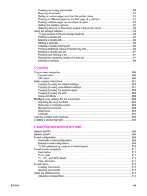 Page 9Creating and using watermarks ........................................................................................90
Resizing documents.................................................................................... ......................91
Setting a custom paper size from the printer  driver..................................... .....................91
Printing on different paper for the first page of a  print job ................................................91
Printing multiple pages on one...