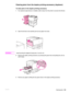 Page 105ENWWClearing jams103
Clearing jams from the duplex  printing accessory (duplexer)
To clear jams in the duplex printing accessory
1If an optional output device is installed, slide it away from the printer to access the left door.
2 Open the left door and carefully pull out any paper from area.
WA R N I N G ! Avoid touching the adjacent fusing area. It can be  hot.
3 Remove the duplex printing accessory by pressing the green lever and pulling the unit out 
until it stops.
4 Remove any paper by lifting the...