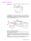 Page 57ENWWSelecting the output bin55
Selecting the output bin
The printer has several output locations: the standard top bin, the left output bin, and the optional 
output devices.
The left output bin  (1 ), located on the left side of the printer, holds up to 100 sheets of paper.
The  standard top bin  (2 ) is  located at the top of the printer and is the factory default bin. This bin 
can receive up to 500 sheets of paper in the correct (face-down) order as they exit the printer. A 
sensor causes the printer...