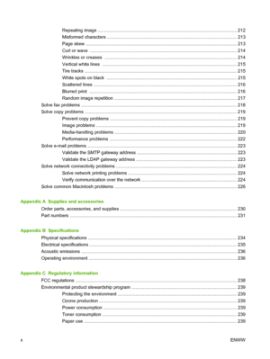 Page 12Repeating image .............................................................................................................. 212
Misformed characters ...................................................................................................... 213
Page skew ..................................................................................................................... .. 213
Curl or wave...