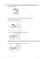 Page 100CAUTION:To avoid a jam, never add or remove paper from a tray while printing from that tray.
1.Open the tray until it stops.
Figure 6-16   Load custom media in trays 2, 3, and 4 (1 of 6)
2.Press the tab on the front (X) paper guide and slide the guide all the way out.
3. Press the tab on the left (Y) paper guide and slide the guide all the way out.
4. Load (orient) the paper according to size.
Figure 6-17   Load custom media in trays 2, 3, and 4 (2 of 6)
5.Set the Custom/Standard switch to Custom.
Figure...