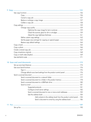 Page 129  Copy ............................................................................................................................ 155
Use copy functions ............................................................................................................ ... 156
Copy ................................................................................................................... 156
Cancel a copy job...