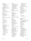 Page 370paper, specialprinting (Windows) 135
part numbers
maintenance kits 313
print cartridges 313
supplies 313
pause, when dialing 220
PBX systems troubleshooting 237
PCL drivers universal 51
PCL Font List
description 248
phone lines troubleshooting 237
photos
copying 166
photos, low quality 220
polling 214
portrait orientation
selecting, Windows 131
ports locating 11
PostScript Printer Description (PPD) files
included 65
power consumption 326
power connection locating 10
power switch, locating 6
PPDs included...