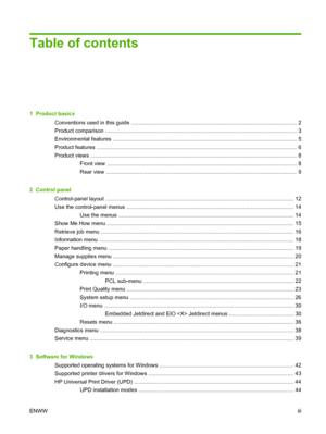 Page 5Table of contents
1  Product basicsConventions used in this guide ................................................................................................ ............ 2
Product comparison ............................................................................................................ ................. 3
Environmental features ........................................................................................................ ................ 5
Product features...