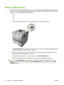 Page 110Walk-up USB printing
This product features walk-up USB printing, so you can quickly print files without sending them from a
computer. The product accepts standard USB storage accessories in the USB port on the front of the
product. You can print the following types of files:
●.PDF
● .PCL
● .PS
1. Insert the USB storage accessory into the USB port on the front of the product.
2
1
3
2
1
3
2.The USB STORAGE  menu opens. Press the up arrow  or the down arrow  to highlight the folder
name or the job name, and...