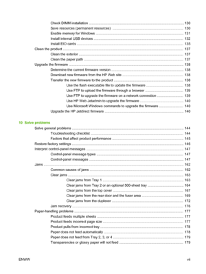 Page 9Check DIMM installation .................................................................................................. 130
Save resources (permanent resources)  .........................................................................  130
Enable memory for Windows ........................................................................................... 131
Install internal USB devices .............................................................................................  132
Install EIO...