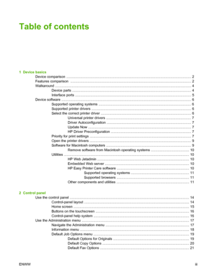 Page 5Table of contents
1  Device basicsDevice comparison ............................................................................................................. .................. 2
Features comparison  .......................................................................................................... ................. 2
Walkaround .................................................................................................................... ...................... 4
Device parts...