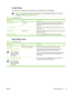 Page 55E-mail Setup
Use this menu to enable the e-mail feature and to configure basic e-mail settings.
NOTETo configure advanced e-mail settings, use the embedded Web server. For more
information, see 
Embedded Web server .
Table 2-12   E-mail Setup menu
Menu itemValuesDescription
Address ValidationOn (default)
OffThis option enables the device to check e-mail syntax when you
type an e-mail address. Valid e-mail addresses require the @
sign and a ..
Find Send Gateways Search the network for SMTP gateways that...