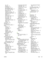 Page 155
curl 95
dropouts 92
EconoMode 72
gray background 93
HP ToolboxFX settings 51
light or faded print 92
loose toner 94
misformed characters 94
optimizing for media types 18
page skew 95
settings 26
toner scatter outline 96
toner smear 93
toner specks 92
vertical lines 93
vertical repetitive defects 94
wave 95
wrinkles 95
print servers 113
print tasks 23
print-cartridge-door button 4
printer cleaning 60
connections 11
control panel 7
overview 4
repacking 123
software problems 91
specifications 125
printer...