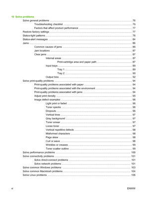 Page 810  Solve problemsSolve general problems ...................................................................................................................... 76 Troubleshooting checklist .................................................................................................. 76
Factors that affect product performance ............................................................................ 77
Restore factory settings...