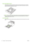 Page 64Tray 2 and optional Tray 3
Media guides ensure that the media feeds correctly into the printer and that the print is not skewed.
Tray 2 has side and rear media guides. When loading media, adjust the media guides to match the
length and width of the media that you are using.
NOTE:When you add new media, make sure that you remove all of the media from the input tray and
straighten the stack of new media. This reduces jams by preventing multiple sheets of media from
feeding through the printer at one time....