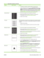 Page 197ProblemImage exampleSolution
6.If envelopes are creasing, try storing envelopes so that they lie flat.
7.If paper is lightweight and smooth, open the CONFIGURE DEVICE menu at
the product control panel. On the PRINT QUALITY submenu, select FUSER
MODES, and then select the paper type you are using. Change the setting to
LOW, which helps reduce the heat in the fusing process. (See 
Print Qualitysubmenu on page 22.) You must also set the type of paper for the tray you are
using. (See Select the paper by...