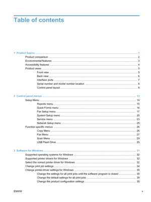 Page 7Table of contents
1  Product basics ................................................................................................................................................ 1
Product comparison ............................................................................................................ ................. 2
Environmental features ........................................................................................................ ................ 3
Accessibility features...