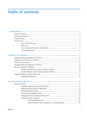 Page 7Table of contents
1  Product basics .................................................................................................................. 1
Product comparison ............................................................................................................ ...... 2
Environmental features ........................................................................................................ ...... 2
Product features...