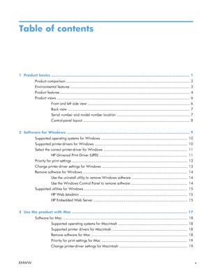 Page 7Table of contents
1  Product basics .................................................................................................................. 1
Product comparison ............................................................................................................ ...... 2
Environmental features ........................................................................................................ ...... 3
Product features...