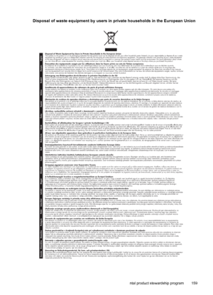 Page 163Disposal of waste equipment by users in private households in the European Union
Disposal of Waste Equipment by Users in Private Households in the European Union
This symbol on the product or on its packaging indicates that this product must not be disposed of with your other household waste. Instead, it is your responsibility to dispose of your waste 
equipment by handing it over to a designated collection point for the recycling of waste electrical and electronic equipment. The separate collection and...