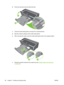 Page 68b.Press the input tray lock and extend the tray.
a
b
c.
Close the small media guide by moving it 90˚ counterclockwise.
d.Eject the media by pulling out the small media ejector.
e.After removing the media, push the small media ejector back to the original position.
f.Reload the desired media into the output tray (see Loading media in the input tray
on page 36).
58 Chapter 4   Printing and loading media ENWW
 