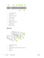 Page 141 (Power button and light)
2
 (Cancel button)
3
 (Resume button and light)
4
 (Paper Jam light)
5
 (Door Open light)
6
 (Out of Paper light)
7
 (Color indicator lights)
8
 (Printhead light)
9
 (Ink Cartridge light)
Back view
1
Parallel (IEEE 1284) connector
2
USB connector
3
Network connector (HP Officejet Pro K850dn Color Printer only)
4
Power input
5
Paper guide
6 Chapter 1   Getting started ENWW
 