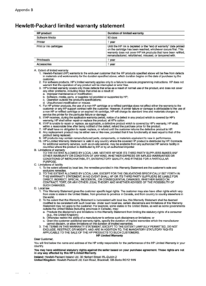 Page 84Hewlett-Packard limited warranty statement
Appendix B
80
Support and warranty
 